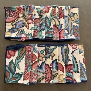 Large Lot 20 Jacobean Floral Dark Cloth Napkins 16x16 Cotton Flower Pattern